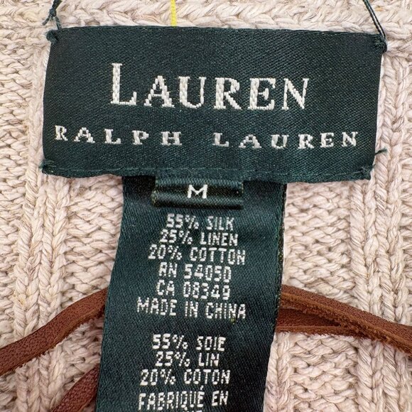 Ralph Lauren Beige Cable Knit Sweater size Medium Ribbed Pullover - Picture 2 of 5